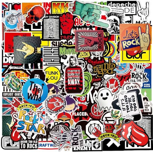Band Aufkleber, 100 Stück Rock & Roll Trendige Musik Aufkleber für Teenager, Erwachsene, Vinyl Wasserdicht Coole Punk Aufkleber zum Personalisieren von Laptop, Gitarre, Skateboard Graffiti Aufklebern