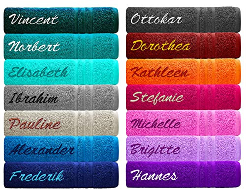 Lashuma Besticktes Saunahandtuch mit Namen, Badetuch 100x200 Blau - Marine, London Handtuch XL