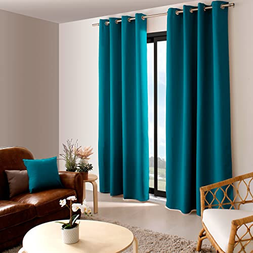 ED ENJOY HOME Rideau Occultant avec Œillets argentés, Bleu Canard, 140x240cm, 100% Polyester, Tissu Certifié Oeko-TEX, Collection Réglisse