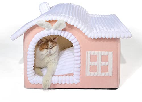 Jiupety Häschenohren-Katzenhaus Indoor, Schornstein-Katzenbett Höhle, Katzenhöhle Warm für 1.4-4.5 kg Katze und Hunde, Faltbare Mit Herausnehmbarem Cat House Cat Bed für alle Jahreszeiten