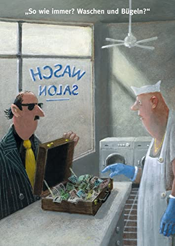 Inkognito Postkarte | Anlass: ''lustig'', Motiv: Geldwäsche ''Waschen und bügeln'' | Künstler: Gerhard Glück | Art-Nr.: 46004 | vom Berliner Verlag