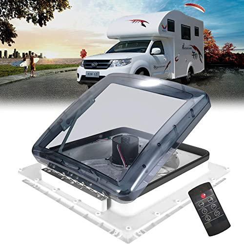 GEJLELDS Belüftung für Wohnmobil, 12V Dachfenster Vent mit 3-Gang-Lüfter Zweiwege-Luftstrom RV Dachventilator Mit Auslass Manuell Kurbelhub Rauchdeckel, für Wohnmobil (Öffnungsgröße: 35 * 35cm)