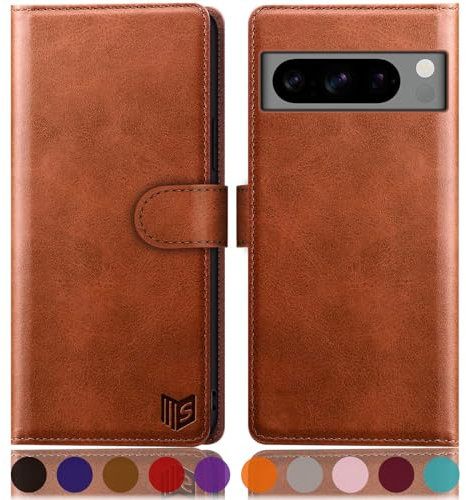 SUANPOT [RFID Schutz für Google Pixel 8 Pro 5G Hülle PU Leder Handyhülle Lederhülle Klapphülle Kartenfach Flip Cover für Pixel 8 Pro Handy hülle Leather Wallet Phone Case Hellbraun