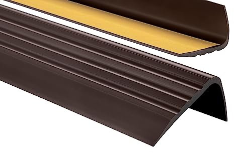 PerfectPVC Nez de marche pour escaliers en PVC autocollant 65x40mm 1,65 m antidérapant Bordure pour la finition protection des bords profil d'angle en caoutchouc pour marches d'escalier Marron foncé