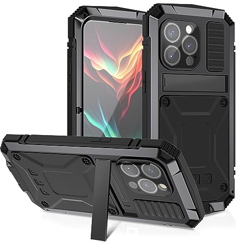 Metal Case Compatible with , Outdoor Heavy Duty Armour Military Shockproof Dustproof Anti-Scratch Full Body Case [Built-in Tempered Glass Screen Protector and Kickstand] (Black)