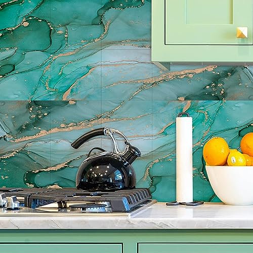 Piastrelle Adesive Cucina 30X30 Verde Nerastro - Marmo - Moderno - Adesivi per Piastrelle - 10 Pezzi