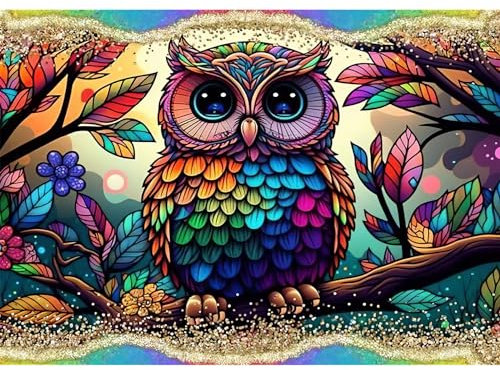 RICUVED Eule Diamond Painting Bilder, 5D Farbe Eule Diamant Painting Bilder Erwachsene Diamant Malerei Bilder Set Full Drill Tier Diamond Cross Stickerei Malerei Set 30x40cm