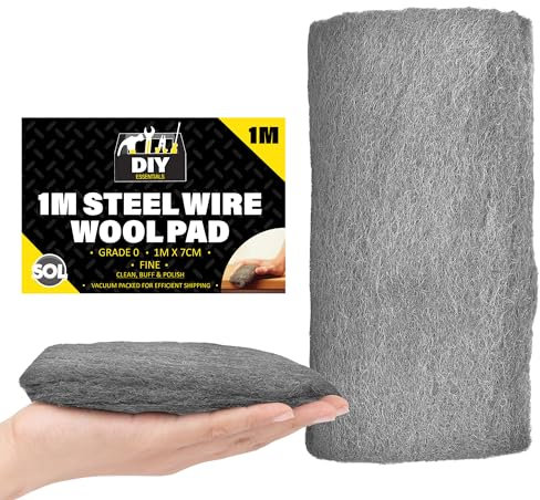 SOL 1pk Steel Wool Pads - 1m x 7m Grade 0000 Wire Wool for Cleaning, Polishing & Sealing Small Holes - Steel Wool for Metal, Wood & DIY Projects