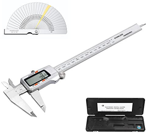 eSynic Calibrador Vernier digital de 8 pulgadas de 200 mm con 32 cuchillas, medidor de fracciones de soporte métrico de conversión de pulgadas, herramienta de medición electrónica para longitud, ancho