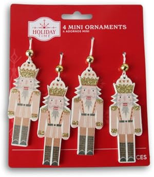 Pink and Gold Nutcracker Mini Christmas Tree Ornaments - 4 Count