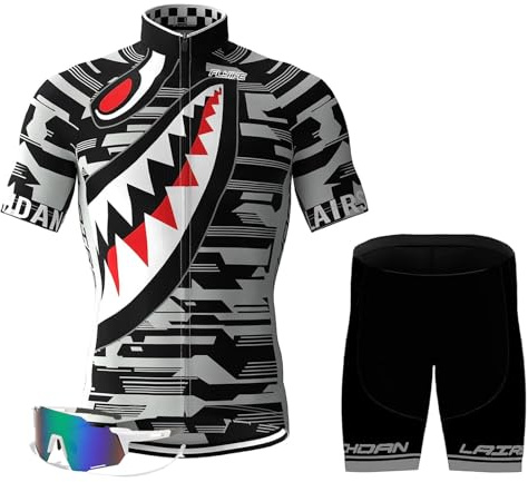 Herren Fahrradtrikot Set schnell trocknendes Radtrikot Kurzarm mit 9D Sitzpolster für MTB Rennrad Fahrrad Jersey + Shorts Radsportanzug