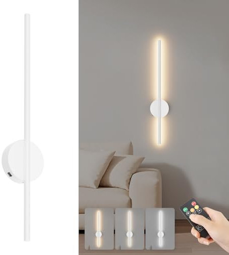 Aipsun Lampada da parete a batteria con telecomando interno, lampada da soggiorno 10000mAh 60CM Bianco 5W con funzioni di regolazione e temporizzazione, 3000K-6000K, per soggiorno, camera da letto