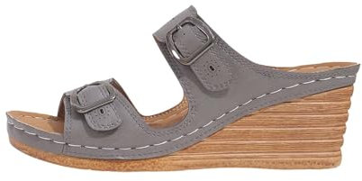 Mikrowellen-Hausschuhe für Damen, Strand-Hausschuhe mit abgeschrägtem Absatz, hohl, lässige Hausschuhe, schräge Unterseite, Retro-Sandalen, Damen-Slipper, Größe 39, grau, 39.5 EU