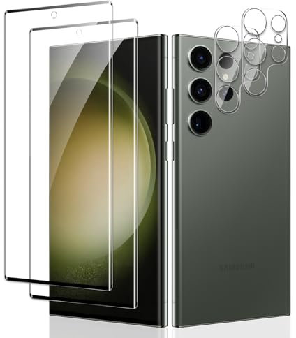 [2+2 Pièces] Verre Trempé Pour Samsung Galaxy S23 Ultra Pouces, 2 * Protecteur d'écran et 2 * Caméra Arrière Protecteur, Dureté 9H Film Protecteur Vitre, Anti-rayures, 3D Incurvé Couverture Complète