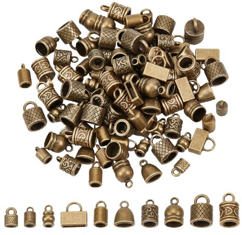 PH PandaHall 120pcs Embouts de Cordon 9 Styles en Alliage Tibétain Bronze Brut pour Bijoux