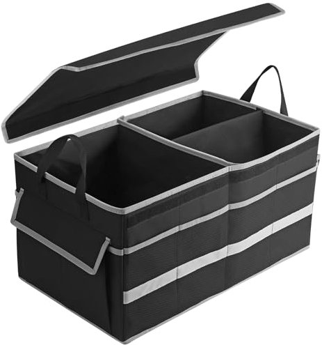Justech Organizador de Maleteros Coche,Caja de Almacenamiento Plegable con Tapa,Base Antideslizante,Banda reflectante,50L Gran Volumen(Nergo)