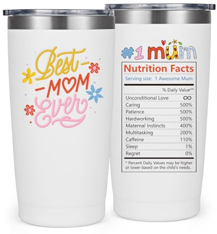 Livole Gifts for Mum, Mummy, Women, Secret Santa Christmas Gifts from Daughter, Best Mum Ever Coffee Travel Mug, Mothers Day Presents Birthday Ideas, 20oz Double-Printed Wine Tumbler, 600ml, White