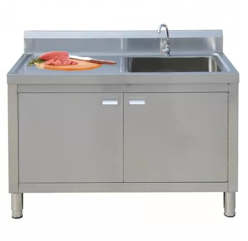 Évier Utilitaire Meuble de Rangement en Acier Inoxydable avec Grand Espace de Rangement Évier de Cuisine avec Plan de Travail Lave-vaisselle Et Lave-vaisselle Évier Autoportant Commercial Évier avec R