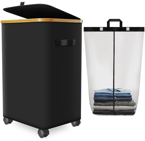 Laundry Hamper with Wheels, 75L Rolling Laundry Basket with Lid