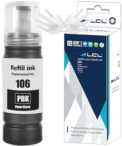 LCL 106 Photo Black High Capacity Ink Bottle Replacement for Epson EcoTank 106 Ink Cartridge Bottle Compatible with Epson EcoTank L7160 L7180 ET-7700 ET-7750 Printers (1 Pack)