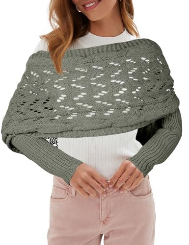 Risipu Gestrickter Schal Mit Ärmeln für Frauen - Pullover Wrap für Herbst Winter, Warm und Gemütlich (Graugrün)