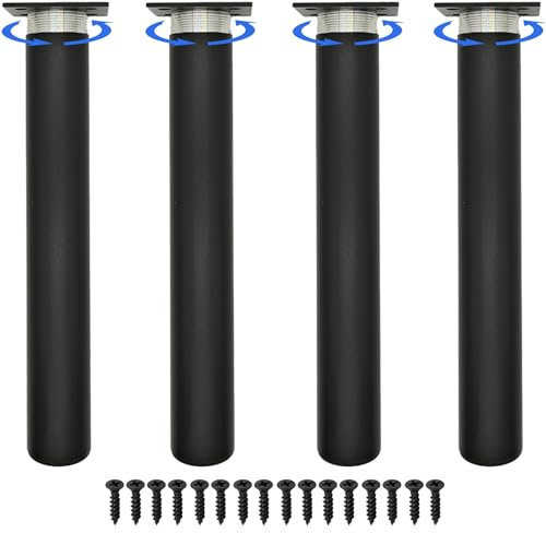 FETZCM Lot de 4 pieds de meubles de rechange en métal noir pour TV, meuble bas, bricolage, meubles, table, lit, chaise, armoire et canapé (noir, 25 cm)