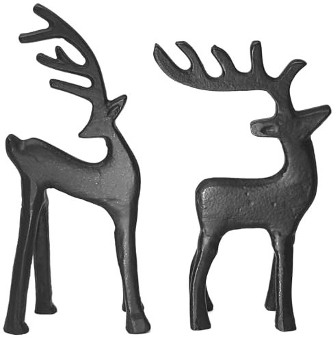 com-four® 2X Rentier-Skulptur- Dekofigur aus Aluminium - weihnachtliches und Elegantes Wohnaccessoire - Metall-Austeller für die Winterzeit [Auswahl variiert] (02 Stück - schwarz)