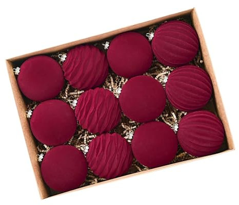 Guangcailun 12pack/lot Extra Large Red Baubles Velvet Christmas Ornaments For Tree Set Of 12 Elegance And Sophistication To Festive, red, 8cm-12