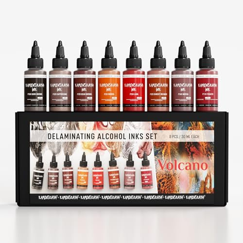 KAMENSKAYA Delaminating Alcohol Inks - Delaminating Ink Set 'Volcano' - 8 pcs. 1 Fl Oz (30 ml) Each