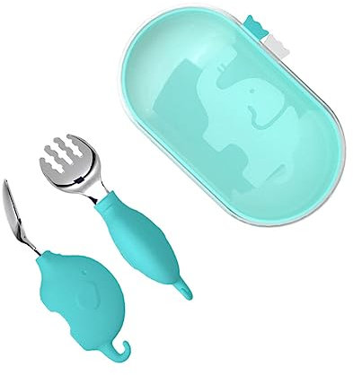 Hoement Juego De Tenedor y Cuchara Para Niños Vajilla Segura Diseño Ligero Fácil De Almacenar Perfecto Para Bebés