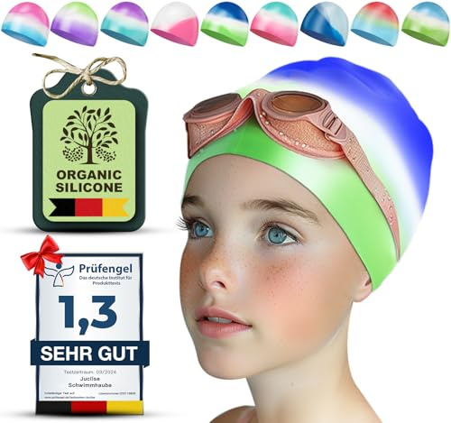 Juclise Silikon Badekappe Mädchen, Kinds und Jungen Wasserdicht für Lange und Kurze Haare UV Schutz, 1-2 Stück