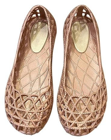 Ballerinas Flach Für Damen Netz - Ballerina Schuhe Hohl Gelee Sandaletten Sommer Fischnetz Sandalen Slip-On Einzelne-Schuhe Bird-Nest Ballett Weich Plastik Schuhe Leicht Sommerschuhe