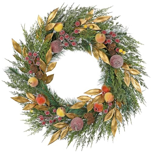 Arborus Türkranz 60 cm Kranz Zypresse Künstlich Türkranz Tischkranz mit Beeren Tannenzapfen Früchte zum Aufhängen Ganzjährige Dekoration Weihnachtsdeko für Zuhause Wand