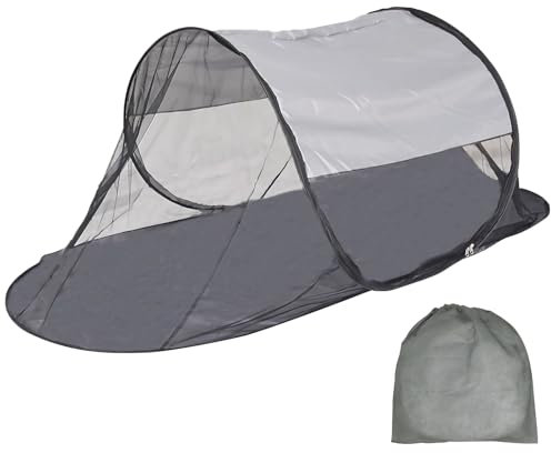 Pop Up Moskitonetz Bett, Großes Leicht Mückennetz mit Reißverschluss Aufbewahrungstasche, 200 * 72 * 70cm Sonnenschutz Faltbares Mückennetz Bett, Tragbares Moskitozelt für Campin Wanderung (Grau)