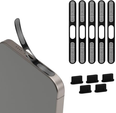 HENGBIRD Kit Protezione USB-C per iPhone 15/16-5X Tappi USB-C Anti Polvere & 5X Copertura Altoparlante - Silicone & Maglia Metallica - Protezione Completa per Porte di Carica & Altoparlanti - Nero