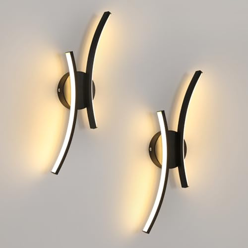 Mckalen 2 Stück LED Wandleuchte Innen 20W 2250LM Schwarz Warmweiss 3000K | Wandlampe Innen LED 20W 2250LM Modern Dekorativ Wandbeleuchtung Aluminium für Schlafzimmer Korridor Wohnzimmer Treppe