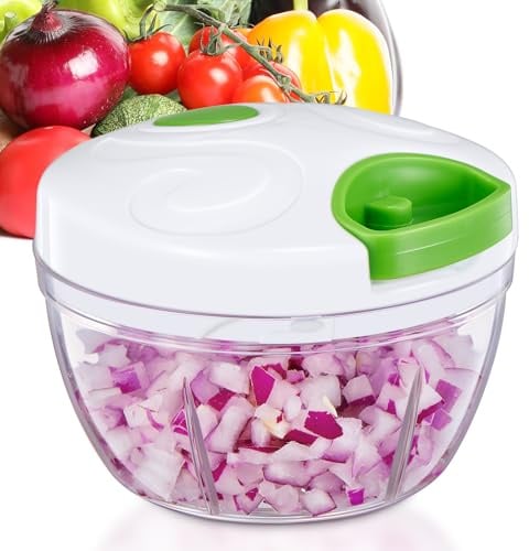 Manual Food Processor Vegetable Chopper 500ml, Hand Pull String Garlic Mincer & Onion Cutter, Portable Mini Chopper for Vegetables, Fruits, Nuts & Herbs, Easy Clean & BPA-Free