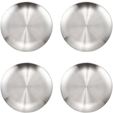 CAASFOOY Vaisselle ronde en acier inoxydable - Assiettes de camping - Vaisselle ronde en acier inoxydable - Assiettes plates en métal - Assiettes de camping en acier inoxydable - Pour pique-nique