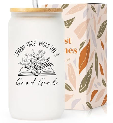 SteadStyle Book Lovers Gifts - 16oz Glass Cups with Lid & Straw | Birthday Bookish Presents for Readers Librarian Bookworm Reading Accessories & Book Club Gifts