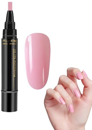 Nail Polish Pen, 3-In 1 Pink Gel Nail Color Pens,Quick Dry Nails Art Polish Pen,High Gloss Long-Wearing Formula (Pink)