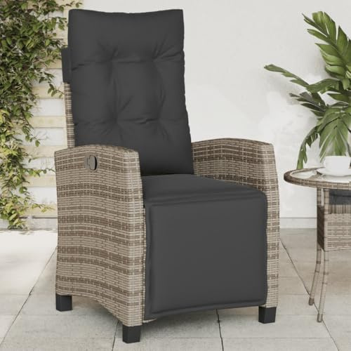 Tonture Gartensessel mit Fußteil Verstellbar Grau Poly Rattan, 57x66x93 cm, UV-beständig, Relaxsessel für Balkon, Terrasse, Garten