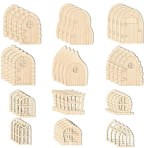 QiiWuic 48 Pcs Fairy Door, Fairy Doors For Garden, Fairies For Fairy Gardens, Whimsical Elf Door Collection with Natural Wood Finish, Magical Fairy House Accessories for Creative Displays