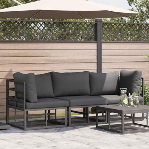 kithwjll Gartenmöbel Sofa Set, 3-teilig, Schwarz, Metall, 214x71,5x71 cm, abnehmbare Kissen, wetterfest, für Balkon, Terrasse und Garten Lounge, Outdoor Sofagarnitur