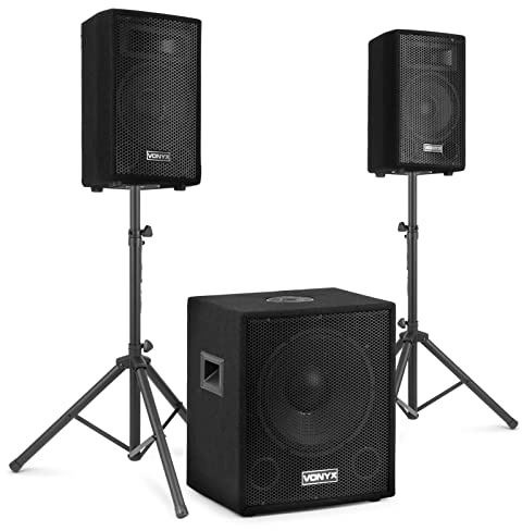 Vonyx VX1015BT Mobile PA Anlage Komplettset + 2 Mikrofone, Aktiv - Bluetooth, 1000 Watt DJ Boxen, Lautsprecher für Beschallung, 2 Speaker, 1 Subwoofer, Kabel, Stative, Tasche