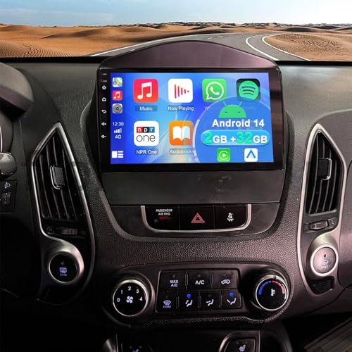 2+32G Android 14 Autoradio für Hyundai Tucson ix35 2010–2015 mit Carplay Android Auto, 10 Zoll Touchscreen Auto Stereo Display Player Radio GPS Navigation Head Unit mit FM SWC WLAN Bluetooth