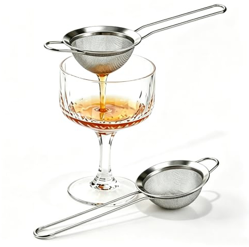 2Pcs Cocktail Strainer,Tea Strainer,Stainless Steel Fine Mesh Sieve,Conical Strainer with Handle for Filtering Cocktails, Tea, Juice, Coffee, Flour, Sugar