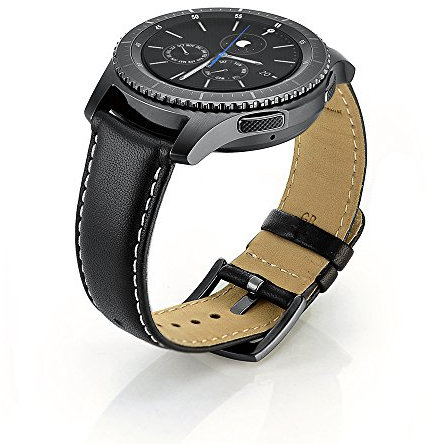 SUNDAREE Bracelet Compatible avec Samsung Galaxy Watch 3 45MM/Watch 46MM/Gear S3 Frontier/Garmin Venu 3,22MM Noir Bracelet Remplacement Montre Bande Poignet Cuir Véritable