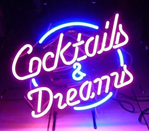 24x20 Cocktails and Dreams Real Glass Neon Light Sign Home Beer Bar Pub Recreation Room Game Room Windows Garage Wall Store Sign