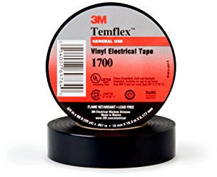 3M Temflex Vinyl-Isolierband 1700, 1,9 cm x 36 m, 3,8 cm Kern, 1 Rolle, Schwarz