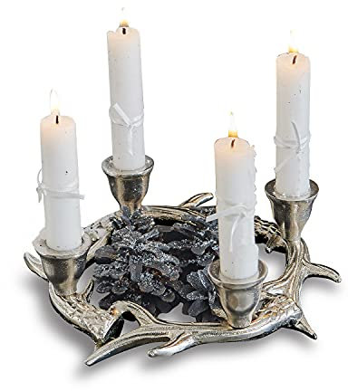 Loberon Kerzenständer Oria, rustikale Geweih-Form, Adventskranz-Alternative, Chalet-Stil, Advent, Weihnachtsdekoration, Weihnachten, Aluminium, Silber